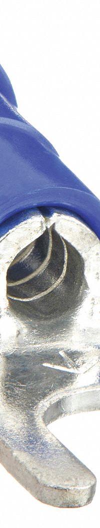 3M Fork Terminals: Blue, Vinyl, #8 Stud Size, 16 AWG – 14 AWG Wire Range, Std Fork, 1,000 V (MPN MVU14-8FX). Key specifications — Barrel Style: Butted; Manufacturer Part Number: MVU14-8FX; Brand: 3M; Series: TR.