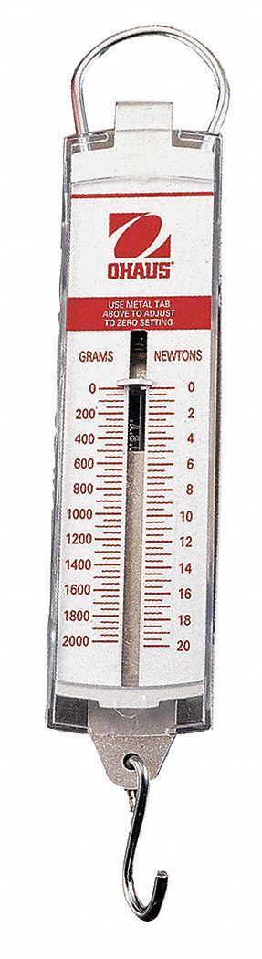 OHAUS Mechanical Hanging Scale: g, 0.2 N/20 g, Analog Linear - Mechanical Hanging Scales
