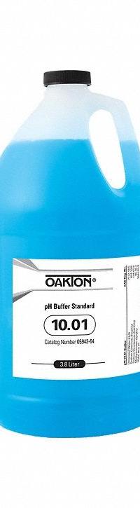OAKTON Buffer - pH 10.01 - Blue: ACS, 1 gal Volume, Liquid, pH 10.01, Plastic, Bottle, Solution, 1 (MPN 0594264). Key specifications — Brand: OAKTON; CAS Number: 7732-18-5; Chemical Family Type: Solution; Chemical Grade: ACS; Concentration: pH 10.01; Container Material: Plastic; Container Type: Bottle; Form: Liquid.