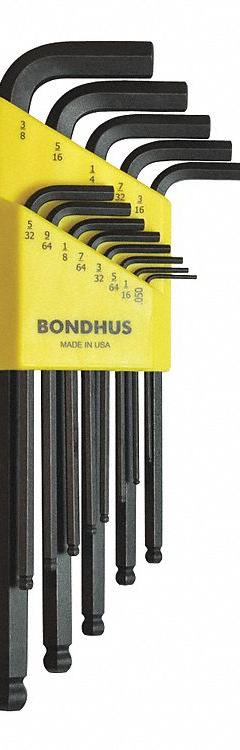 BONDHUS Hex Key Set: 11 - 15 Pieces, L, SAE, Single Ball End, Long, 13 Pieces, Black Oxide, 1 Tips (MPN 10937). Key specifications — attr1205553: Not Tether Capable; attr1205554: BONDHUS; attr1205568: Black Oxide; attr1293176: 11 - 15 Pieces.