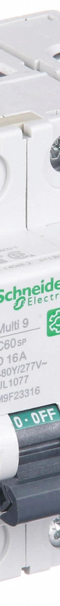 SCHNEIDER IEC Supplementary Protector: 16 A Amps, 14kA at 240V AC, Screw Clamp, C60SP (MPN M9F23316). Key specifications — Terminal Connection: Screw Clamp; Series: C60SP; AC Voltage Rating: 240/415/440V AC; DC Voltage Rating: Not Rated; Max. AIR Rating: 14kA at 240V AC; Brand: SCHNEIDER.