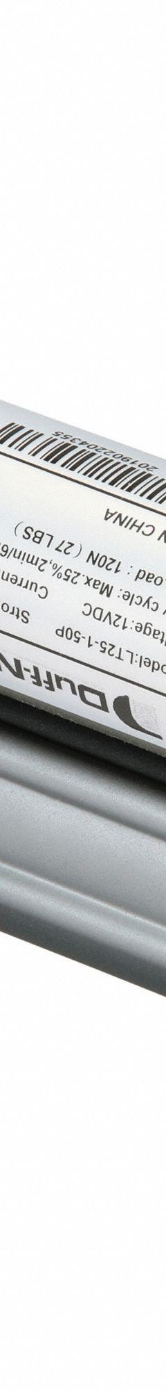 DUFF-NORTON Linear Actuator: LT, 27 lbf Rated Load, 2 in Stroke, 12V DC, IP66 (MPN LT25-1-50P). Key specifications — Nut Material: Plastic; Position Feedback Option: Potentiometer.