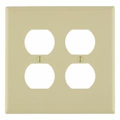 LEVITON Wall Plate: Duplex Outlet, 2 Gang, Ivory, Midsize Size (MPN PJ82-I). Key specifications — Brand: LEVITON; Material: Nylon.