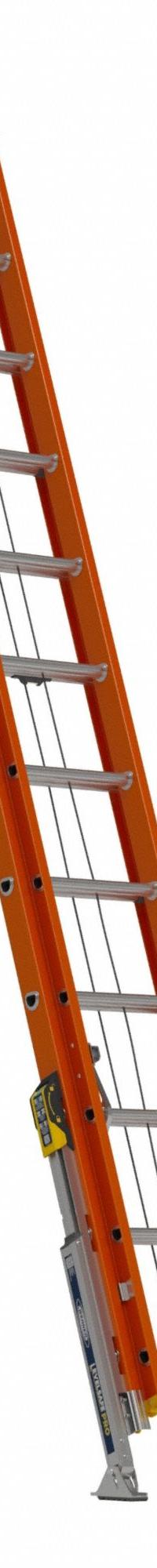 WERNER Extension Ladder: 24 ft Ladder Size, Fiberglass, 300 lb Load Capacity, 67 lb Wt, 2 Sections (MPN D6224-2CL). Key specifications — Color: Orange; Brand: WERNER; Included Features: Bubble Level; Removable Fly: Removable.