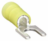 PANDUIT Fork Terminals: Yellow, Nylon, #8 Stud Size, 12 AWG – 10 AWG Wire Range, Std Fork, 600 V (MPN PN10-8F-L). Key specifications — Barrel Style: Insulation Grip; Manufacturer Part Number: PN10-8F-L; Brand: PANDUIT; Series: CT.