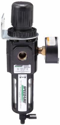 SPEEDAIRE Filter-Regulator: Intermediate Duty Series, 3/8 in NPT, 120 cfm, 40 micron, Manual Drain (MPN 4ZK93). Key specifications — attr109419: SPEEDAIRE; attr109429: Aluminum; attr109463: Yes; attr109467: Rubber; attr109468: Intermediate Duty.