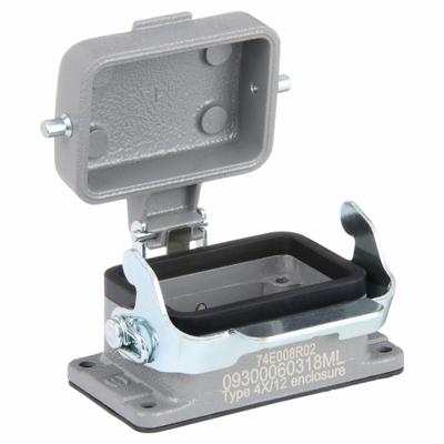 HARTING Rectangular Connector Housing: Size 6 B, Bulkhead Mount, Gray, Aluminum Die-Cast - Bulkhead-Mount Rectangular Connector Housings