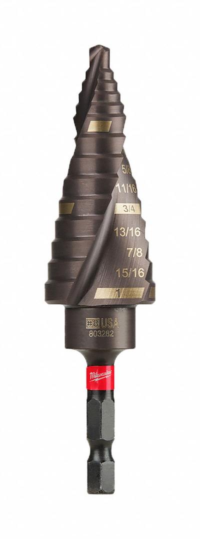 MILWAUKEE Step Drill Bit: 1/2" to 1", TiAlN-Coated HSS, Impact Rated - Impact-Rated High-Speed Steel Step Drill Bits