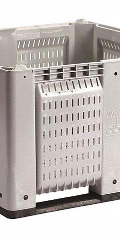 DECADE PRODUCTS Bulk Container: 28.7 cu ft, 48 in x 48 in x 28 1/2 in, Lid Not Included, 4-Way Entry (MPN M126000-104). Key specifications — Brand: DECADE PRODUCTS; Stackable: Stacking Capable; Shape: Rectangular; Runner Location: None; Fork Entry: 4-Way Entry; Container Wall Type: Vented; Mobility: Stationary; Fork Pockets: Fork Pockets Included.