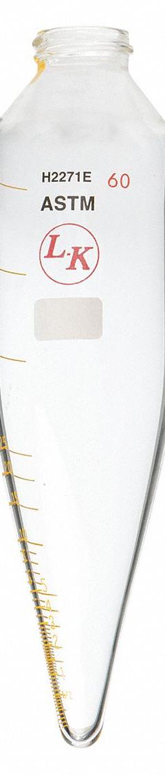 LK INDUSTRIES Centrifuge Tube: 100 mL, Centrifuge Tube, 18 mm Body Dia, 152.4 mm Overall Ht, Rubber (MPN S10DTHD). Key specifications — Graduated: Yes; Includes Closure: Yes; Body Color: Colorless; Brand: LK INDUSTRIES; Bottom Shape: Conical.