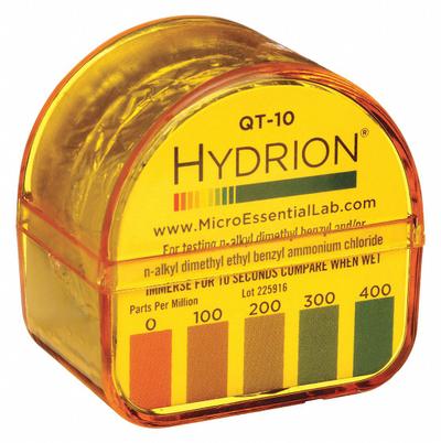 HYDRION Test Paper: Quaternary Ammonium, 0 to 400 ppm Quaternary Ammonium, Paper - Single-Parameter Test Strips