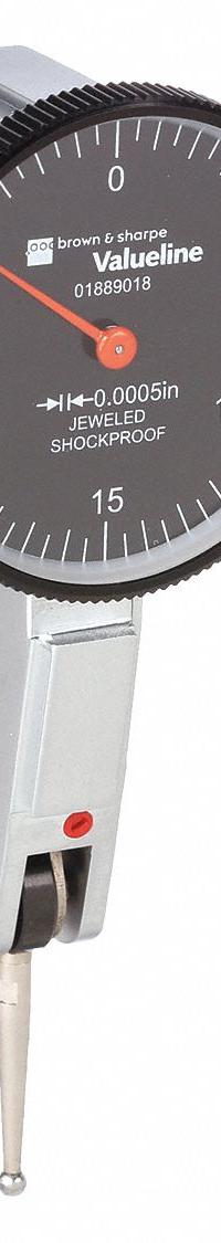 TESA BROWN & SHARPE Horizontal Dial Test Indicator: 0 in to 0.03 in, Horizontal, Inch, +/- 0.0005 in (MPN 01889018). Key specifications — attr1200917: Horizontal Dial Test Indicator; attr1184127: 01889018; attr1184167: TESA BROWN & SHARPE; attr1184108: +/- 0.0005 in; attr1184144: Certificate of Accuracy and Traceability.