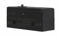 OMRON Snap Action Switch: Pin Plunger Actuator, 1NO/1NC, Solder (MPN Z-15G). Key specifications — AC Contact Rating: 15 A @ 250 V; Electrical Connection: Solder; Series: Z; Brand: OMRON.