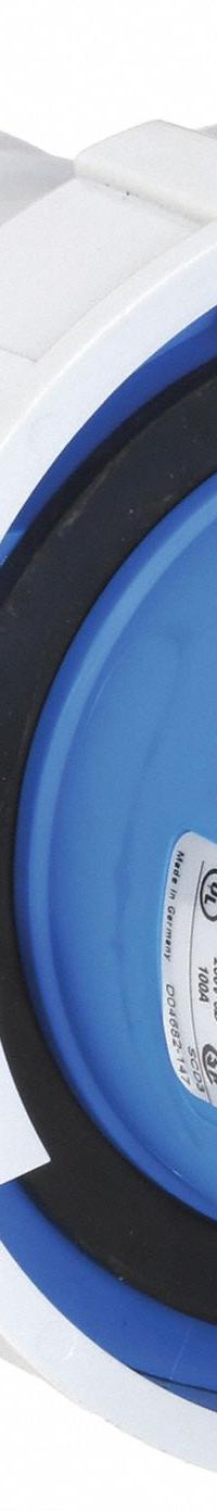 BRYANT Pin and Sleeve Plug: Blue, 250V AC, Three Phase, 100 A, 3 Pole, 4 Wire, IEC Grounding (MPN BRY4100P9W). Key specifications — Brand: BRYANT.