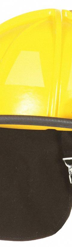 FIRE-DEX Fire Helmet: Yellow, Fiberglass, Traditional Rear Brim, Chin Strap, 6 pt Ratchet (MPN 1910H252). Key specifications — Color: Yellow; Chin Strap: Yes; Brand: FIRE-DEX; Shell Material: Fiberglass; Style: Traditional Rear Brim; Suspension: 6 pt Ratchet.