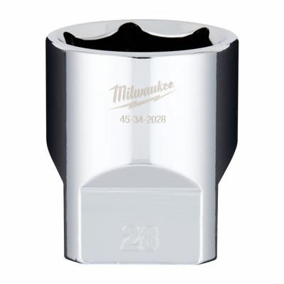 MILWAUKEE Socket Extension: Metric, 1/2 in Drive Size, 28 mm Socket Size, 6-Point - Anti-Roll Hand Sockets