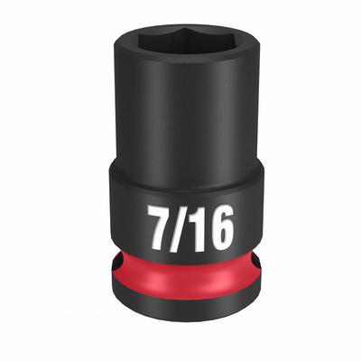 MILWAUKEE Standard Impact Socket: 3/8 in Drive Size, SAE, 7/16 in Socket Size, 6-Point - 3/8" Drive Impact Sockets