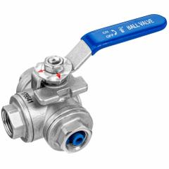 USA INDUSTRIALS Manual Three-Way Ball Valve: 1 in, 304 Stainless Steel, L Flow, FNPT x FNPT x FNPT (MPN ZUSA-VLV-167). Key specifications — Brand: USA INDUSTRIALS; Handle: Locking Lever.
