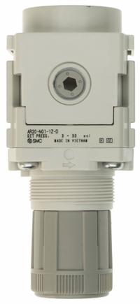 SMC Regulator: Die-Cast Zinc, 1/8 in NPT, 2.900755 psi to 29.0075 psi, 1 MPa Max Op Pressure, Knob (MPN AR20-N01-1Z-D). Key specifications — attr111664: No; attr111400: AR-D; attr111627: SMC.