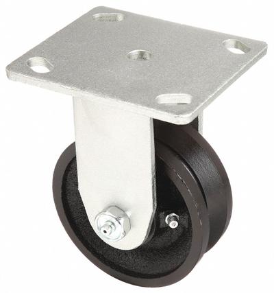 APPROVED VENDOR Plate Caster: Rigid, Iron, 4 in Wheel Dia, 1 1/2 in Wheel Wd - V-Groove Track-Wheel Plate Casters