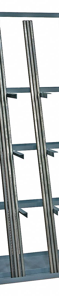 DURHAM MFG Vertical Bar Rack: Standalone, 39 in x 24 in x 84 in, 3 Bays, Gray, Vertical (MPN VBR-8436-95). Key specifications — Rack Configuration: Standalone; Usable Bay Dimensions WxD: 12 in x 5-1/4 in; Orientation: Vertical; Color: Gray; Brand: DURHAM MFG.