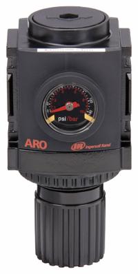 ARO Compressed Air Regulator: Aluminum, 3/8 in NPT, 113 cfm, 0 psi to 140 psi, Knob, 1500 Series (MPN R37231-600). Key specifications — attr111664: Yes; attr111400: 1500; attr111627: ARO.