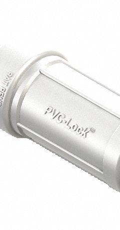HYDRORAIN Slide Repair: 1/2" Push x 1/2" Spigot, ABS Plastic/PVC, 150 psi Max Working Pressure (MPN 06556). Key specifications — Connection: 1/2" Push x 1/2" Spigot; Material: ABS Plastic/PVC; Product Type: Slide Repair Coupling.