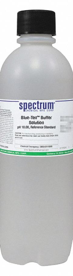 SPECTRUM Buffer - pH 10 - Blue: Lab, 1 L Volume, Liquid, pH 10.00 +/-002 @ 25°C, Plastic, Bottle, 1 (MPN B1172-1LT). Key specifications — Brand: SPECTRUM; CAS Number: 7732-18-5; Chemical Family Type: Buffer; Chemical Grade: Lab; Concentration: pH 10.00 +/-002 @ 25°C; Container Material: Plastic; Container Type: Bottle; Form: Liquid.