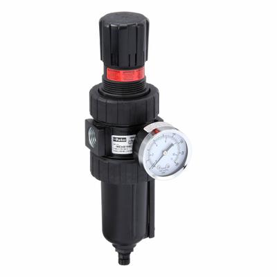 Parker Filter-Regulator: 06E Series, 1/2 in NPT, 61 cfm, 5 micron, 125 psi Max Op Pressure - Parker FRL Air Filter/Regulators