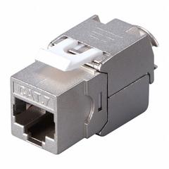 TRIPLETT Shielded Metal Connector: Tool-Less, White, 7, RJ45, Copper, CAT7-KJSWH. Key specifications — Color: White; Compatible Cable Performance Category: 7; Compatible Wire Material: Copper; Display Sell UOM: EA; Brand: TRIPLETT.