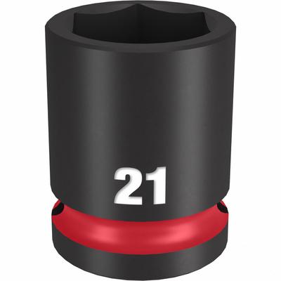 MILWAUKEE Standard Impact Socket: 1/2 in Drive Size, Metric, 21 mm Socket Size, 6-Point - 1/2" Drive Impact Sockets