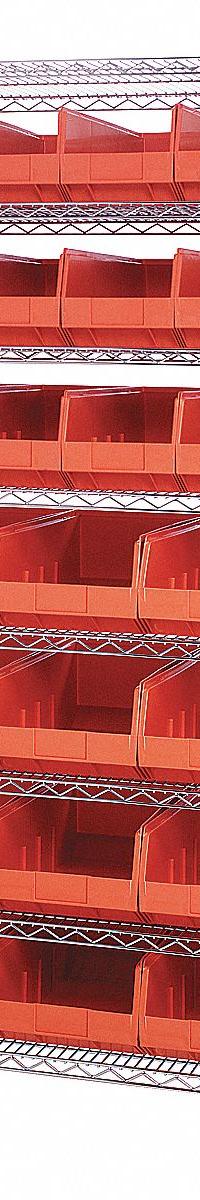 QUANTUM STORAGE SYSTEMS Bin Shelving: 36 in x 21 in x 74 in, 1 Sided, 24 Bins, Open, Shelf Bin (MPN WR8-483485OR). Key specifications — Includes Bins: Yes; Bin Material: Polypropylene; Frame Color: Silver; Bin HxWxD: (12) 7 in x 11 in x 20-1/2 in; Frame Material: Steel; Bin Color: Orange; Bin Style: Shelf; Brand: QUANTUM STORAGE SYSTEMS.