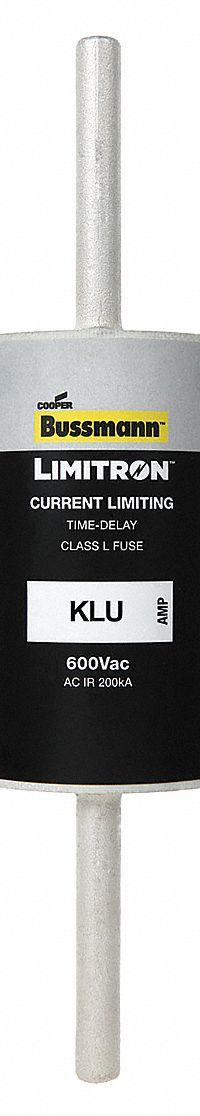 BUSSMANN Fuse: Class L, KLU Series, Bolt-On Body, Time-Delay, 601 A, 600 V AC, Non-Indicating (MPN KLU-601). Key specifications — Brand: BUSSMANN; Series: KLU.