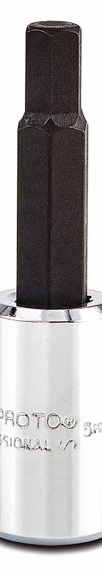 PROTO Socket Bit: 1/4 in Drive Size, Hex Tip, 5 mm Tip Size, 1 7/8 in Overall Lg, Fixed Insert (MPN J4770-5M). Key specifications — attr1204765: Fixed Insert; attr1204767: PROTO.
