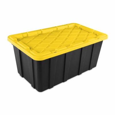 STERILITE Storage Tote: 38 gal, 37 1/2 in x 21 5/8 in x 15 7/8 in, Black Body, Yellow Lid - Colored Totes with Snap-On Lids