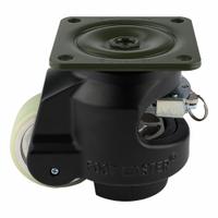 FOOT MASTER Plate Caster: Polyurethane Tread, 63 mm Wheel Dia, 103 mm Mounting Ht, Medium Duty (MPN GDR-80-F-HUP-FBL). Key specifications — Brand: FOOT MASTER; Frame Color: Black.
