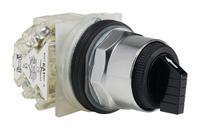 SCHNEIDER Selector Switch: 30 mm Panel Mounting Size, 3 Positions, Short Lever, 2NO/2NC, Metallic (MPN 9001KS46BH2). Key specifications — AC Contact Rating: 1.5 A @ 480 V; Action: Maintained/Maintained/Maintained; Cam: F; DC Contact Rating: 0.55 A @125 V; Hazardous Location Specification: Not Rated; Operator Head Material: Polycarbonate; Operator Head Type: Short-Handled Knob; Operator Illumination: Non-Illuminated.