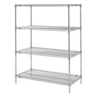 METRO Wire Shelving Unit: Starter, 72 in x 24 in, 86 in Overall Ht, 4 Shelves, Split Sleeve, Dry (MPN 86P-4,2472NC-4). Key specifications — Recommended Environments: Dry; Color: Silver; Finish: Chrome; Material: Steel; Brand: METRO.