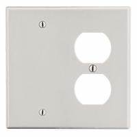 HUBBELL Wall Plate: Combo, 2 Gang, Almond, Std Size (MPN P138LA). Key specifications — Brand: HUBBELL; Material: Polycarbonate.