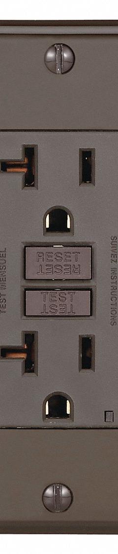 LEVITON GFI Receptacle: Decorator Duplex, 5-20, Brown, GFCI, 125V AC, 20 A, 2 Pole / 3 Wire (MPN GFNT2)