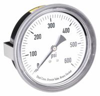 APPROVED VENDOR Panel-Mount Pressure Gauge: U-Clamp, 0 psi to 600 psi, 3 1/2 in Dial, Center Back (MPN 4CFA9). Key specifications — Accuracy: ±3-2-3%; Brand: APPROVED VENDOR; Vibration Resistance Properties: None; Gauge Wetted Parts: Brass / Bronze.