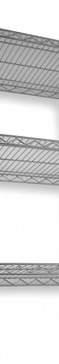 APPROVED VENDOR Wire Wall Shelf: 24 in x 14 in, 3 Shelves, 250 lb Load Capacity per Shelf, Post (MPN 2HGE7). Key specifications — Mounting Mechanism: Post; Material: Steel; Finish: Chrome; Color: Silver; Brand: APPROVED VENDOR.