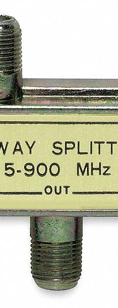 POWER FIRST Cable Splitter: (1) F-Type Female x (3) F-Type Female Splitter, Max. 900 MHz, Gold (MPN 5LR26). Key specifications — Product Type: Audio/Video Splitter; Manufacturer Part Number: 5LR26; Color: Gold; Brand: POWER FIRST; End 1 Connection Type: F-Type Female; End 2 Connection Type: F-Type Female.