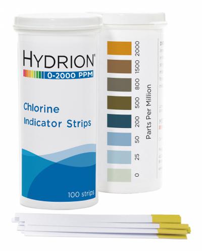 HYDRION Chlorine Test Strips: Free Chlorine, 0 to 2,000 ppm Free Chlorine, Strip - Single-Parameter Test Strips