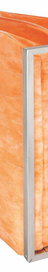 GRAINGER Pocket Air Filter: 24 in x 12 in x 22 in, MERV 11, Orange, Fiberglass, 3 Pockets (MPN 5W447). Key specifications — Display Sell UOM: EA; Brand: GRAINGER; Media Material: Fiberglass; Performance Rating: MERV 11.
