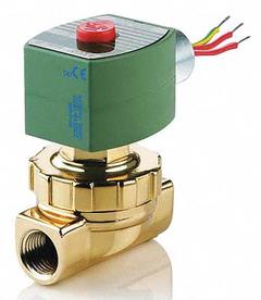 REDHAT Solenoid Valve: 2-Way, Normally Closed, 1/2 in Pipe Size, 110V AC/120V AC, Brass Body (MPN 8220G404). Key specifications — Coil Enclosure: Watertight; Pipe Size: 1/2 in; Voltage: 120V AC; Brand: REDHAT.