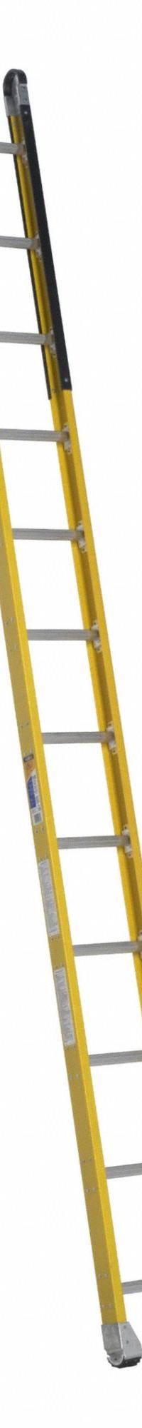 WERNER Straight Ladder: 12 ft Ladder Size, Fiberglass, 375 lb Load Capacity, 28 lb Wt, 12 Rungs (MPN M7112-1). Key specifications — Color: Yellow; Brand: WERNER; Included Features: Side Rail Bumpers; Shoe Type: Slip-Resistant.