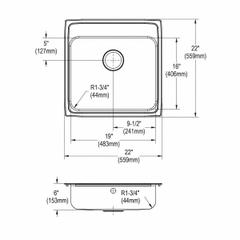 JUST MANUFACTURING Bowl Drop-In Sink: 22 in Overall Lg, 21 in Overall Wd, 6 in Bowl Dp, 1 Bowls (MPN SLFADA2122A602-J). Key specifications — Brand: JUST MANUFACTURING; Color Family: Silver/Gray.