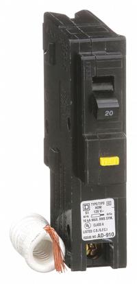 SQUARE D Miniature Circuit Breaker: 20 A, 120V AC, Single Phase, 10kA at 120V AC, 1 Poles (MPN HOM120GFI). Key specifications — Phase: Single; Amps: 20 A; AC Voltage Rating: 120V AC; Max. AIR Rating: 10kA at 120V AC; For Use With: Homeline Load Center; Brand: SQUARE D.