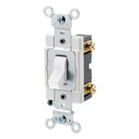 LEVITON Wall Switch: Toggle Switch, Single Pole, Maintained, White, 120/277V AC, 15 A (MPN CSB1-15W). Key specifications — Illuminated: No; Voltage Rating: 120/277V AC.